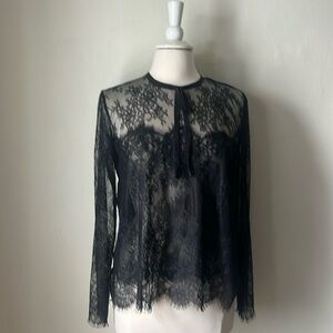 The Kooples Sheer Black Lace Blouse